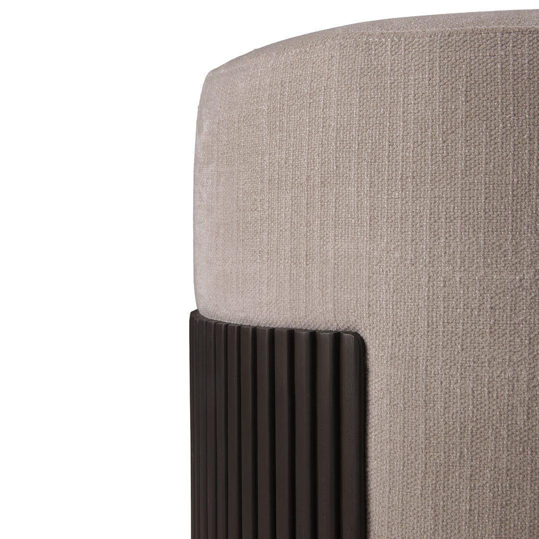 Beige textured fabric with a sleek, dark ribbed accent. Modern design with a subtle sophistication.