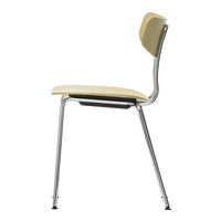 Light beige chair with smooth finish and chrome legs, featuring minimalist design and contemporary style.