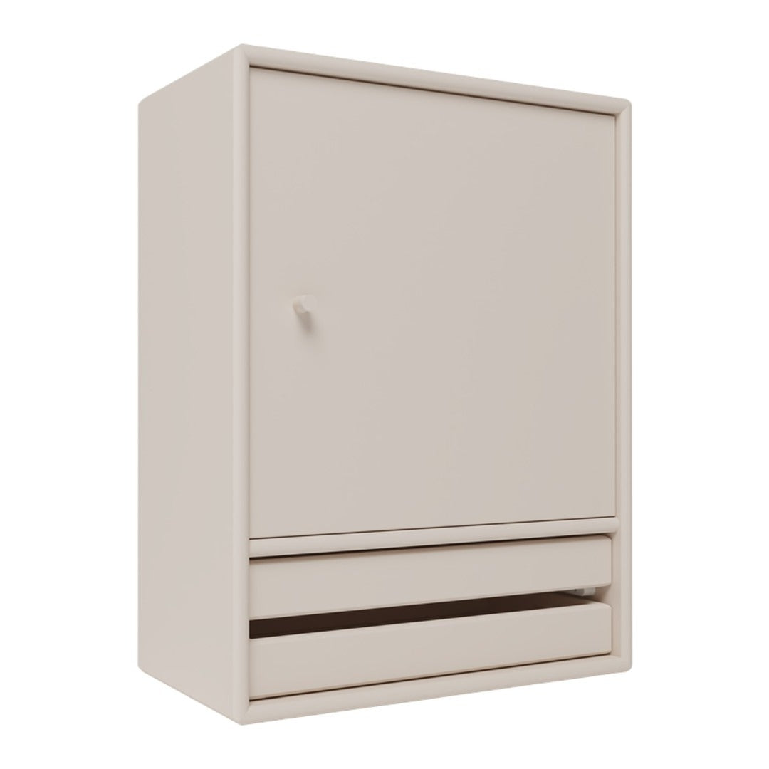  Beige cabinet with a smooth finish, featuring a minimalist design and subtle, clean lines.
