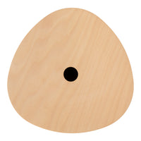 Light natural wood surface with a smooth, rounded triangular shape and a single black hole in the center.