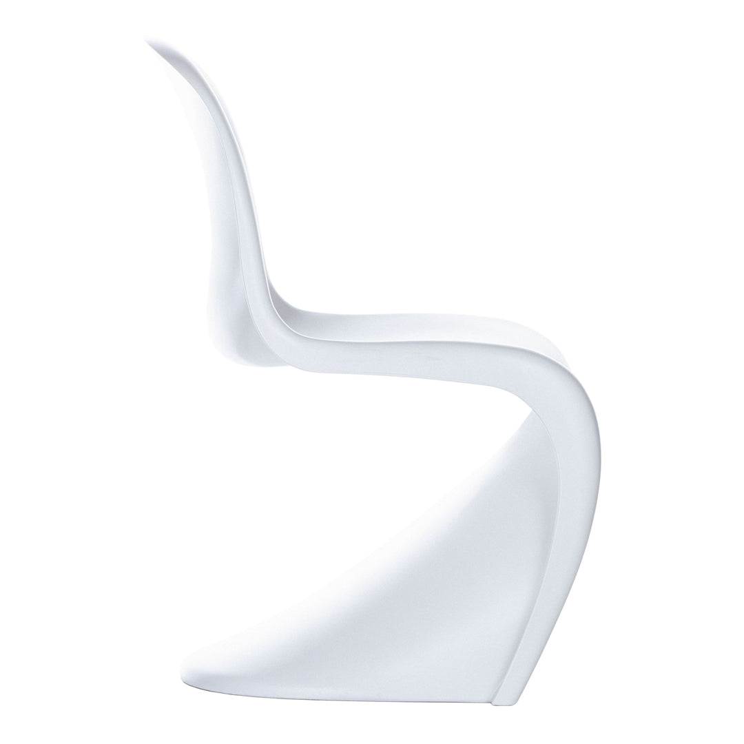 Sleek white modern chair with smooth curves and a minimalist design, perfect for stylish home interiors.