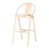 Light wood high chair with a smooth, minimalist design and curved backrest, showcasing natural color tones.