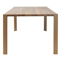 Natural wood table with a light oak finish and a smooth, minimalist surface. Ideal for modern dining spaces.