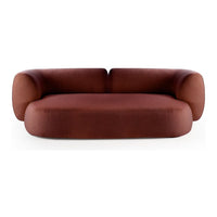 Brown sculptural sofa with rounded edges and a smooth, modern fabric texture. Ideal for contemporary living spaces.