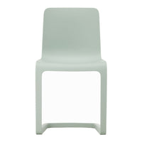 Light pastel green chair with a minimalist design and smooth, solid surface, perfect for modern decor.