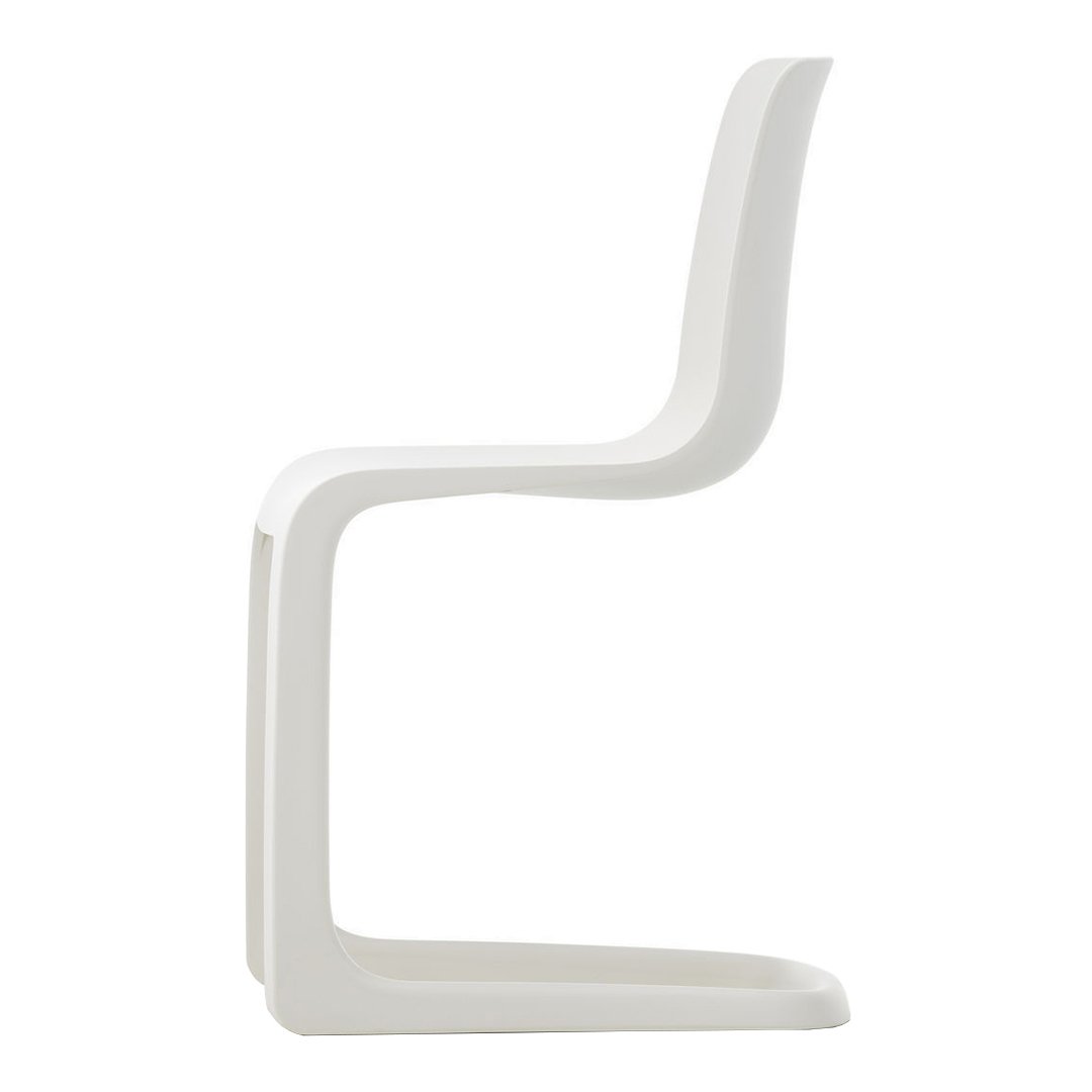 Sleek white modern chair with a minimalist design and smooth, curved lines, perfect for contemporary decor.