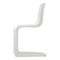 Sleek white modern chair with a minimalist design and smooth, curved lines, perfect for contemporary decor.