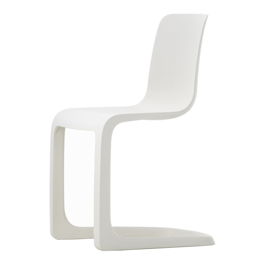 Minimalist white chair with smooth curves and a sleek design, perfect for modern decor.