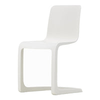 Modern white chair with a sleek, minimalist design and smooth, solid surface. Ideal for contemporary spaces.