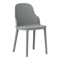 Gray plastic chair with a smooth finish and minimalist design, featuring a contemporary and soft silhouette.