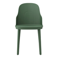 Modern green plastic chair with a sleek, minimalist design and smooth surfaces perfect for contemporary decor.