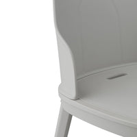 Light gray modern chair with smooth curves and a minimalist design, featuring a clean, solid pattern.