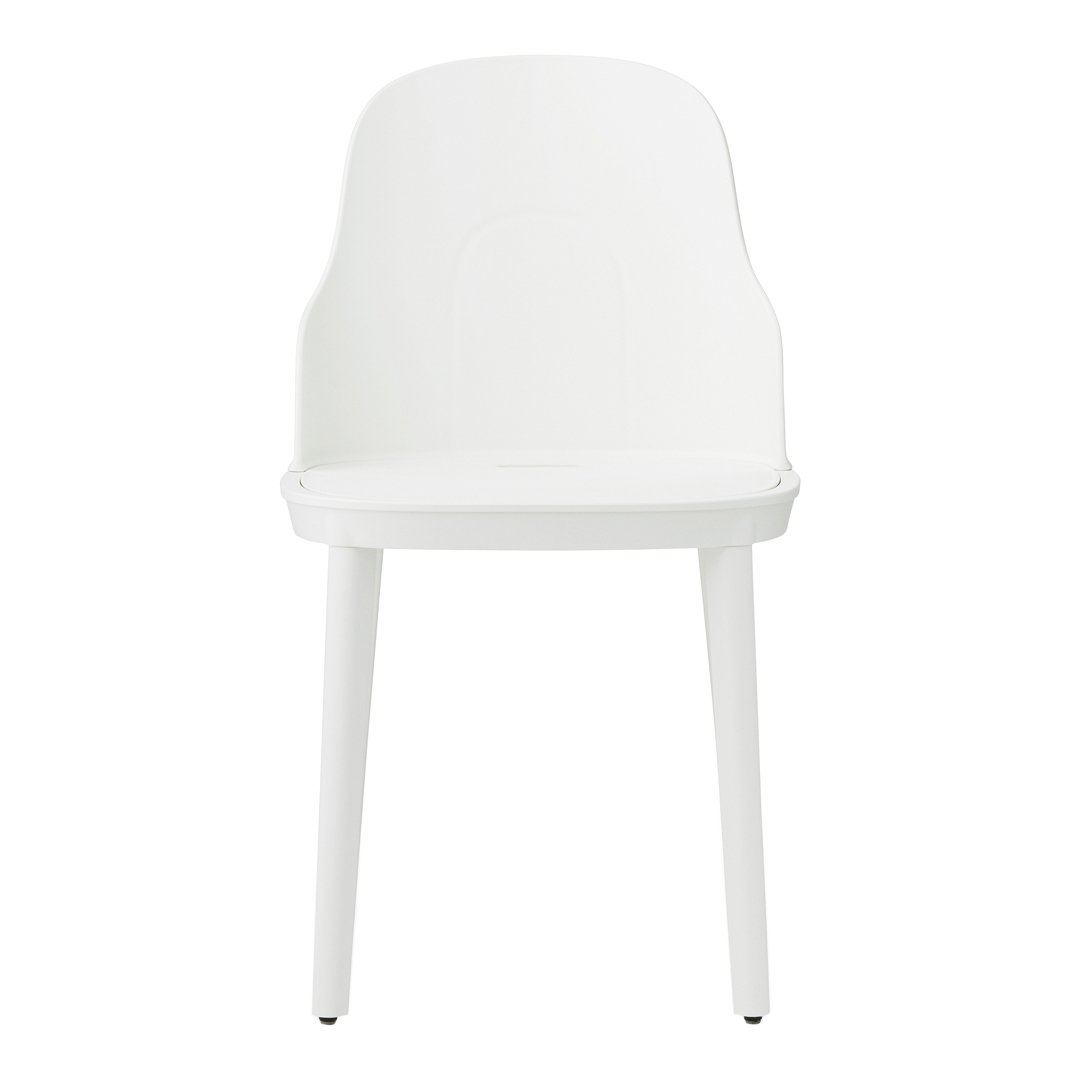 White, modern chair with a smooth finish and simple, minimalist design. Ideal for contemporary spaces.