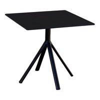 Black square side table with a sleek, minimalist design and tripod legs. Perfect for modern decor.