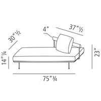 "Modern gray daybed with simple lines and a cylindrical accent pillow, perfect for minimalist decor."