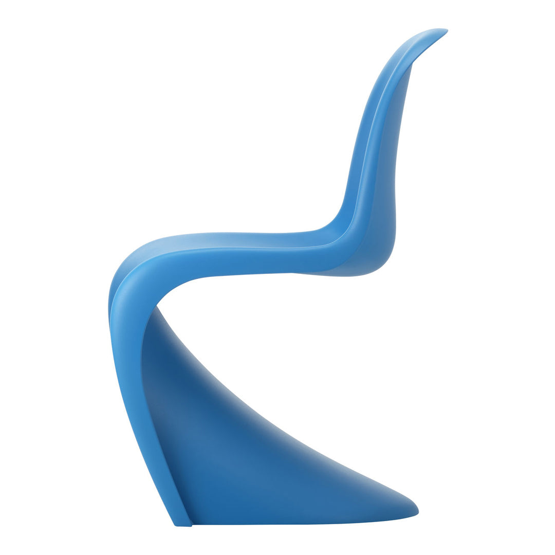 Sleek blue plastic chair with a flowing, modern design and smooth curves, perfect for contemporary decor.