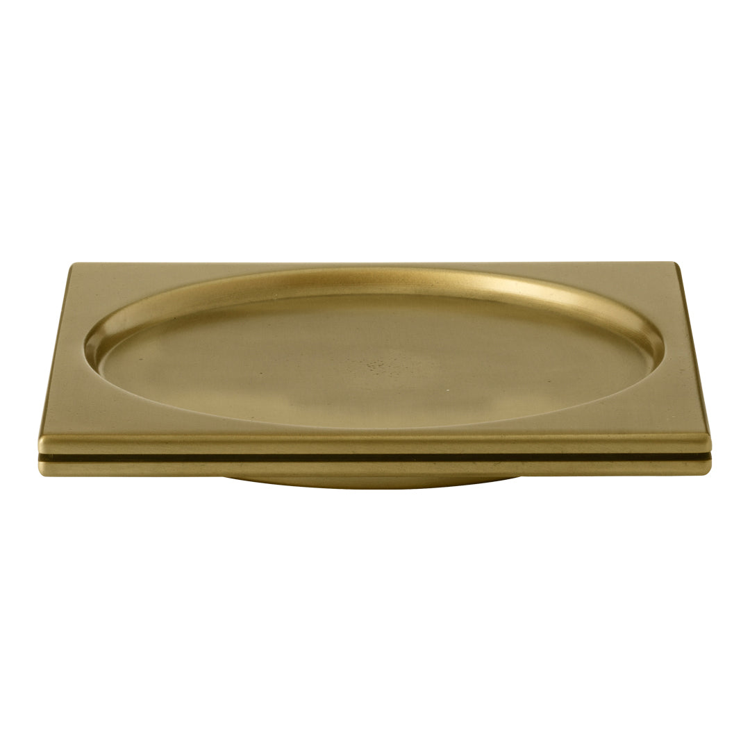 Gold rectangular platter with a smooth, shiny surface and subtle raised edges, ideal for elegant dining settings.