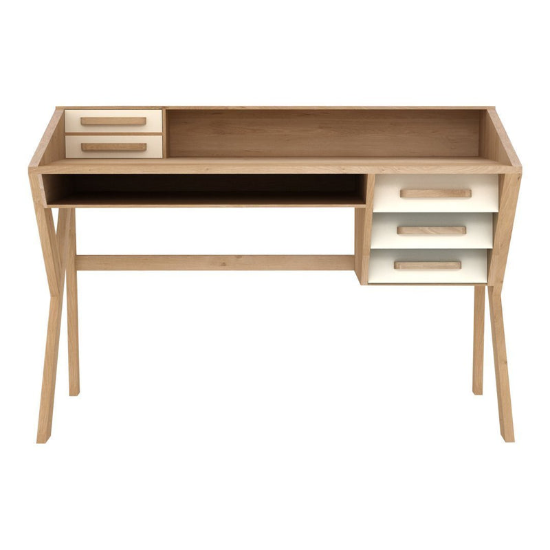 Oak Origami Desk - 5 Drawers