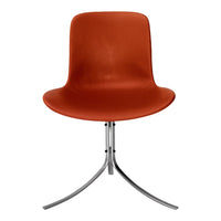 Modern chair in rich rust orange with a sleek silver base, featuring a smooth, minimalist design.