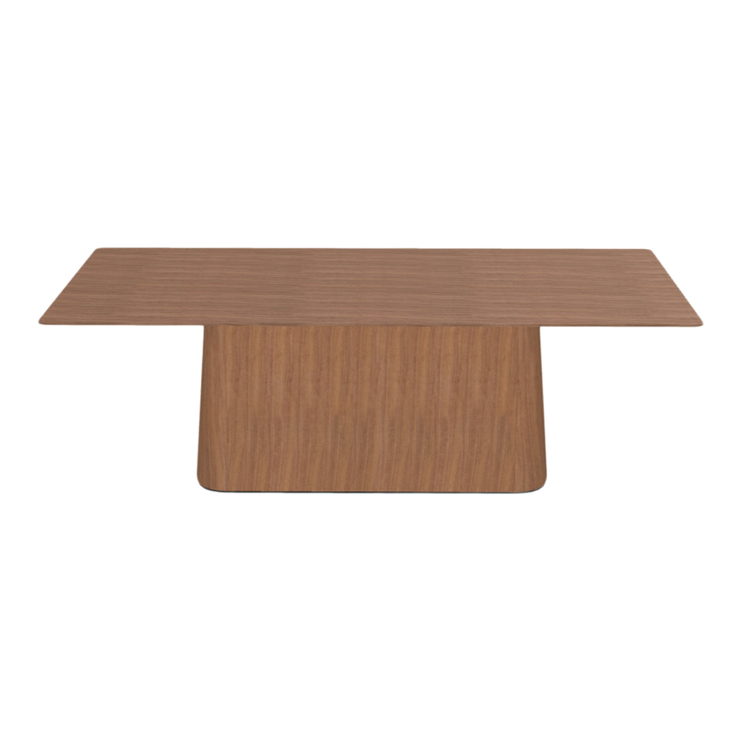 Wooden coffee table with a rich brown finish and smooth texture, featuring a clean, modern design.