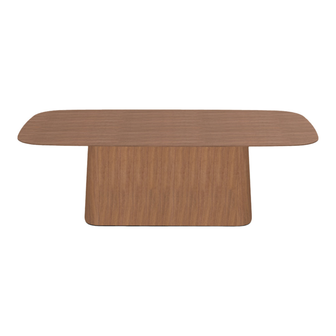 Wooden table featuring a smooth, warm brown finish with subtle grain patterns, perfect for modern decor.