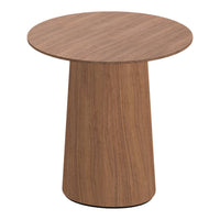 Wooden side table featuring a smooth, light brown finish with subtle grain patterns. Modern and minimalistic design.