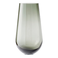 Smoky green glass vase with a sleek, modern silhouette and gradient from dark to light. Perfect for contemporary decor.