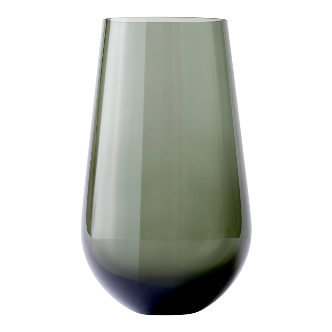 Green glass vase with a smooth, modern design and gradient color transition from dark to light.