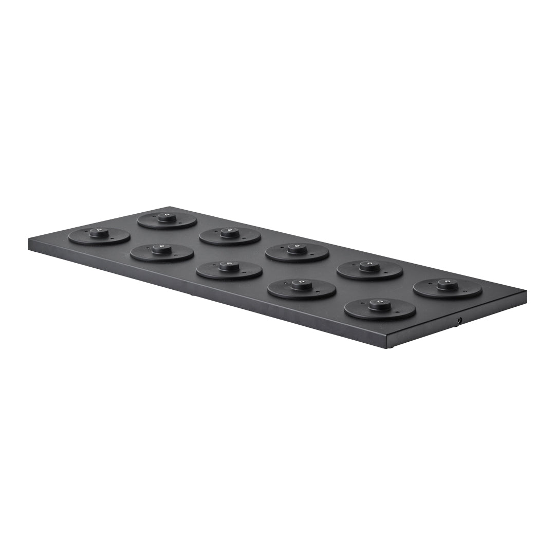 Black textured rubber mat with ten circular grip patterns evenly spaced across the surface. Ideal for anti-slip use.