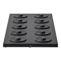 Black cooking surface with 12 circular burners in a sleek, modern design, featuring a matte finish for a contemporary look.