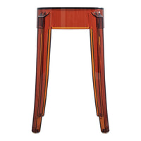 Amber transparent accent table with sleek, modern lines and subtle angular patterns. Ideal for contemporary decor.