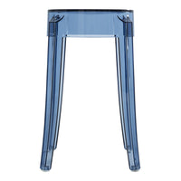 Transparent blue acrylic stool with sleek, modern design and no visible patterns. Ideal for contemporary spaces.