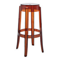 Transparent amber bar stool with sleek, modern lines and a glossy finish, perfect for contemporary spaces.
