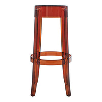 Clear amber acrylic bar stool with sleek, transparent design and modern lines. Ideal for stylish interiors.