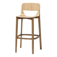 Light wood bar stool with a smooth finish and minimalist design, showcasing natural wood grain and warm tones.