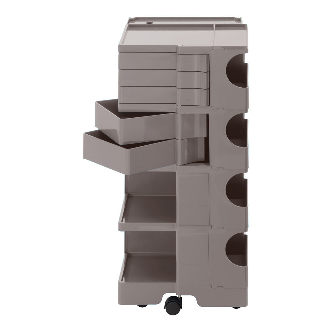 Gray multi-drawer storage cart with smooth finishes and minimalist design. Perfect for organizing any space.