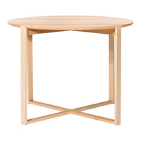 Light natural wood round table with a minimalistic beige frame and smooth surface, ideal for modern decor.