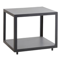 Modern black square side table with a sleek open-frame design and smooth surface. Perfect for minimalist decor.