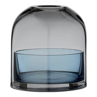 Smoky gray glass dome with a deep blue bowl, featuring sleek modern design and elegant color blending.