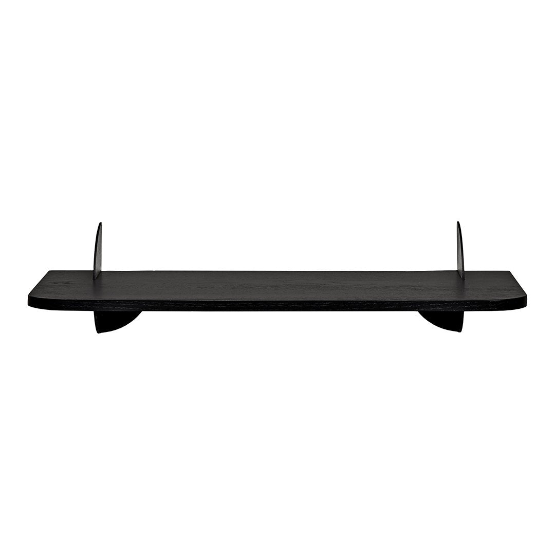 Sleek black floating shelf with a smooth finish and minimalist design, perfect for modern decor.