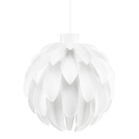 White pendant lamp with a layered flower petal design, creating a modern and elegant pattern. Perfect for brightening spaces.