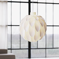 White pendant light featuring layered petal design, perfect for modern decor with a soft, elegant touch.