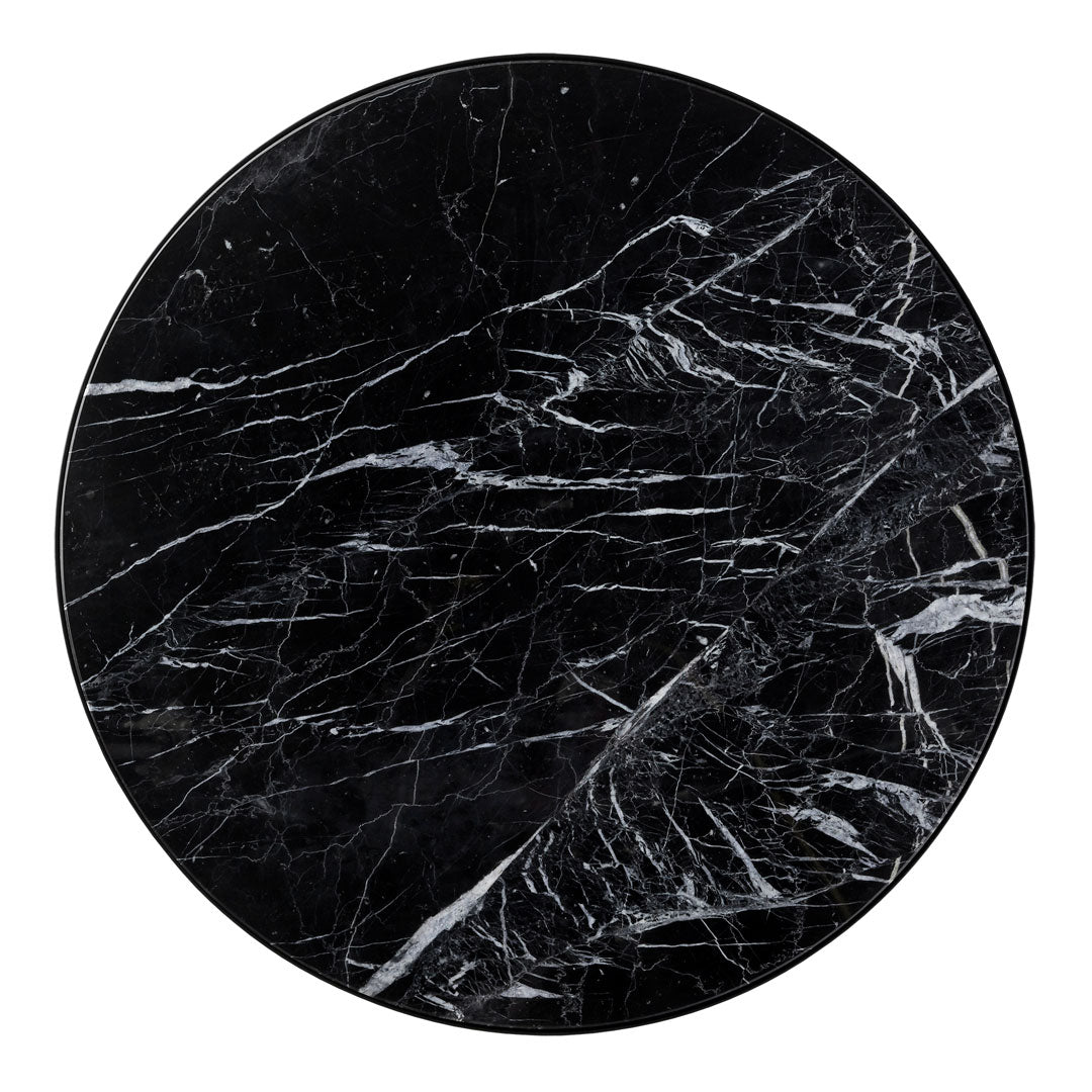 Black round marble plate featuring elegant white veining and a polished finish, perfect for modern decor.