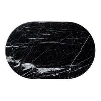 Black marble oval with white veining, showcasing a sleek and elegant pattern. Perfect for modern decor.
