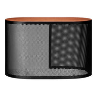 Black mesh pattern with wood grain top in an oval shape, featuring a modern, industrial design.