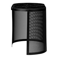 Black mesh accent table with a stylish circular top pattern, ideal for modern decor.