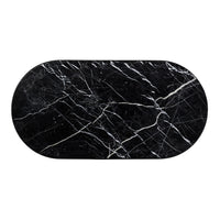 Black marble tabletop with striking white veining and an elegant oval shape. Perfect for modern decor.