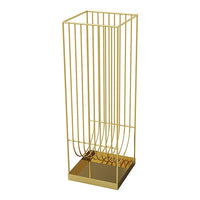 Gold wire basket with sleek lines and a modern geometric design, perfect for stylish home organization.