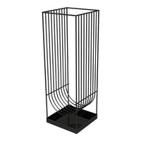 Sleek black wire planter with vertical lines and a geometric base, perfect for modern decor.