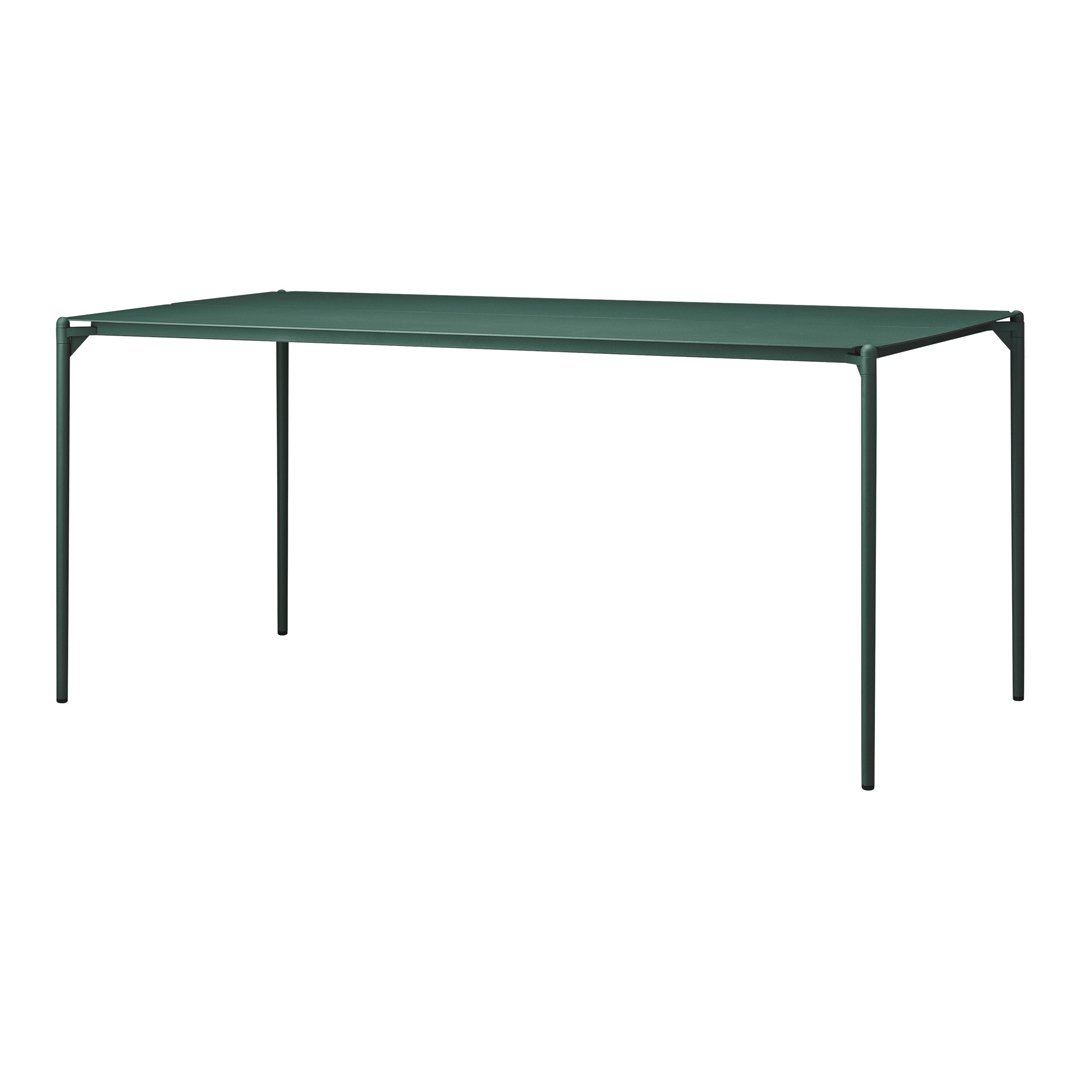 Rectangular dining table in deep forest green with a minimalist design and smooth finish. Perfect for modern spaces.